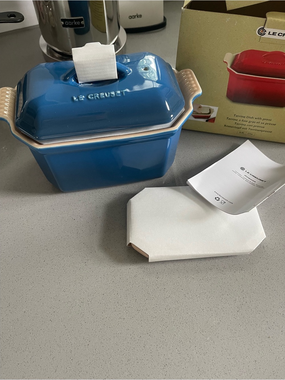 Le Creuset Blue terrine dish with press